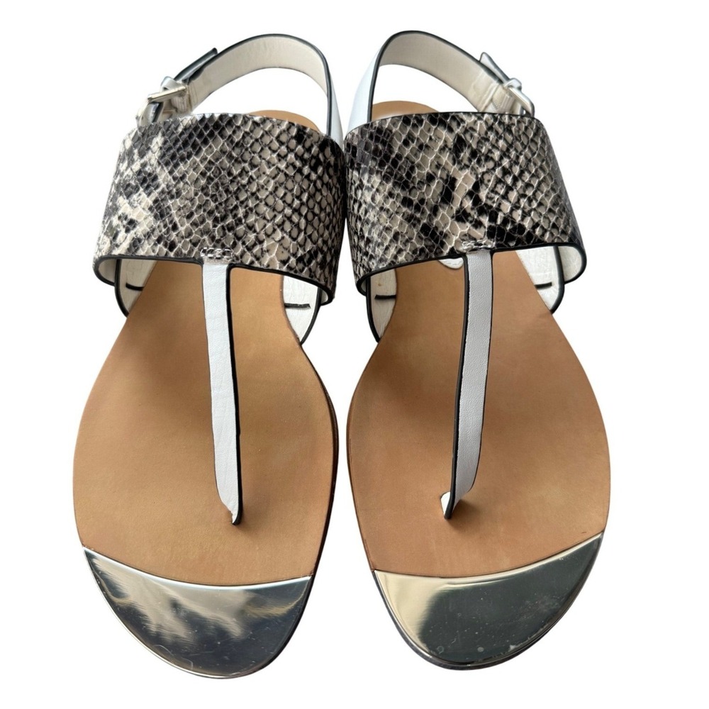 Isola Womens Snakeskin Print T-Strap Slingback Flat‎ Sandals White Silver 9M